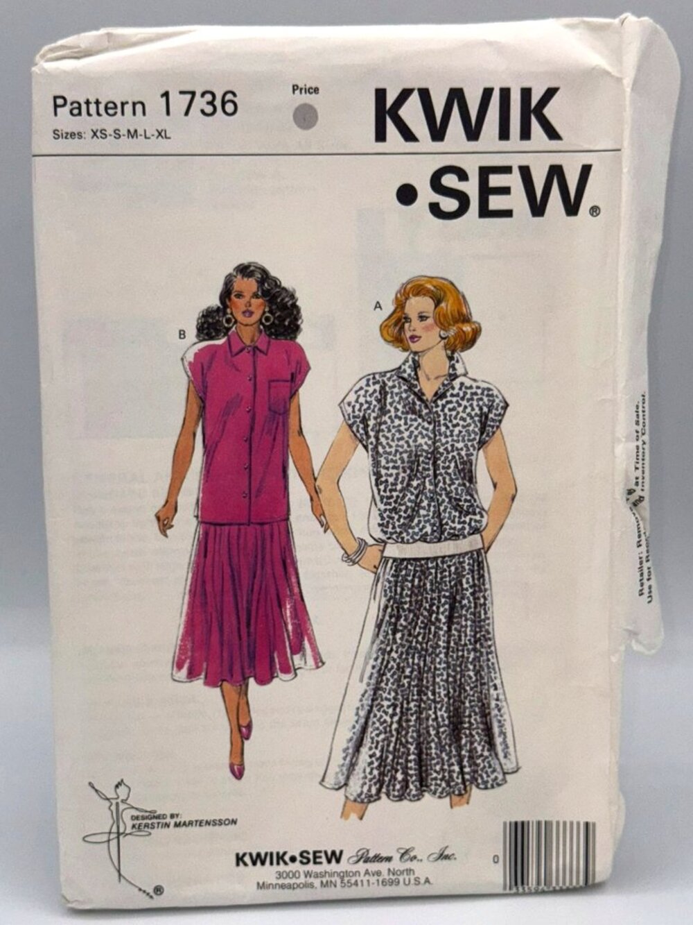 Kwik Sew 1736 Vintage Shirt & Skirt Sewing Pattern XS‑XL Kerstin Martensson